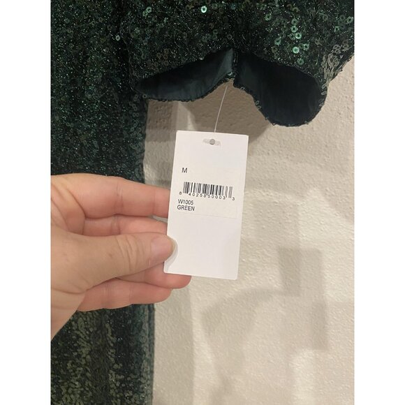 Rachel Parcell Dress Womens Medium Emerald Sequin Puff Sleeve Cocktail W1005 - Picture 3 of 5